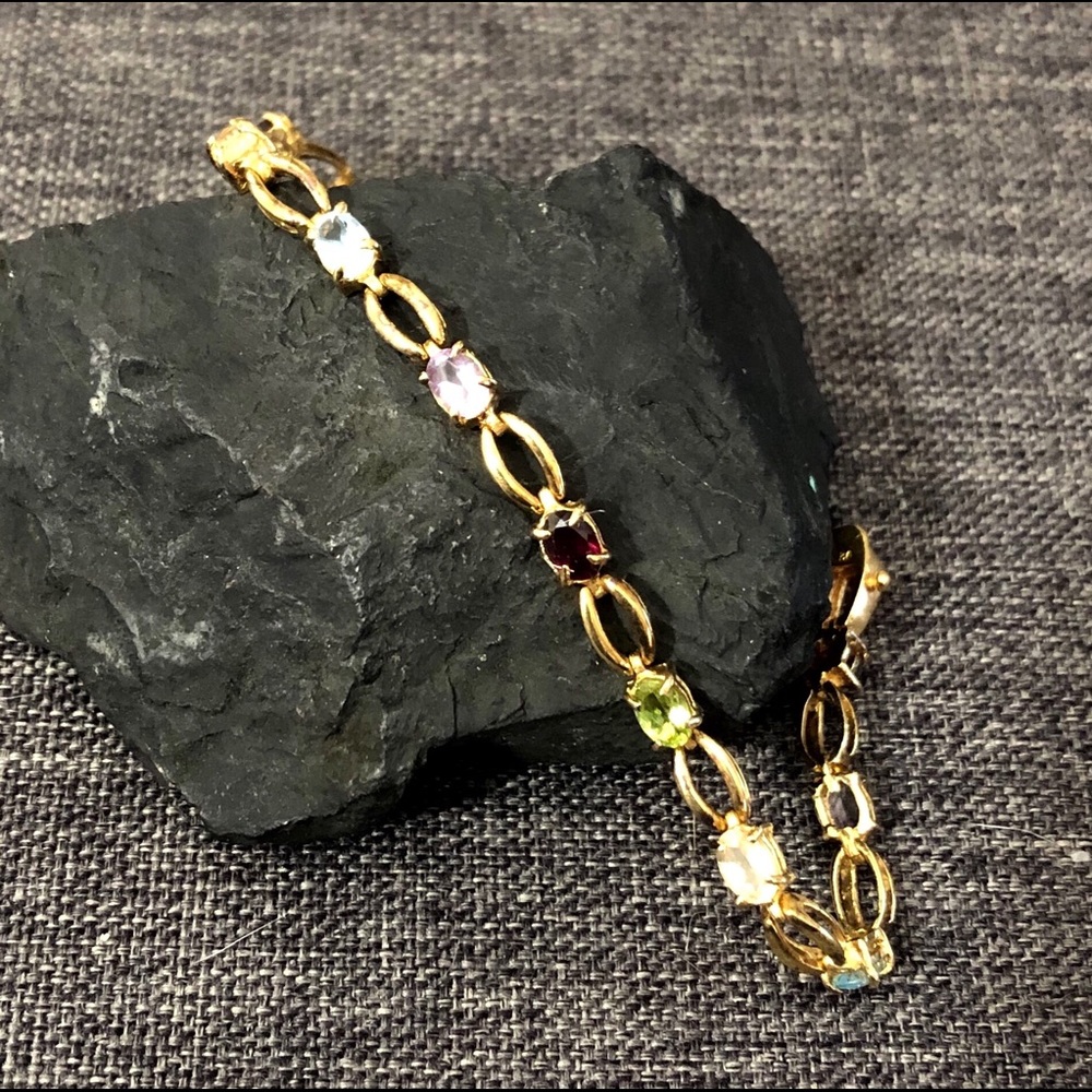 925 gold Vermeil Tennis Bracelet Multi Colored stones. B8
